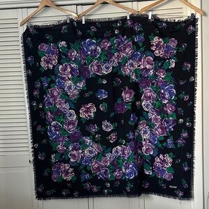 Liberty of London Navy and Purple Floral Scarf Vintage 100% wool EUC